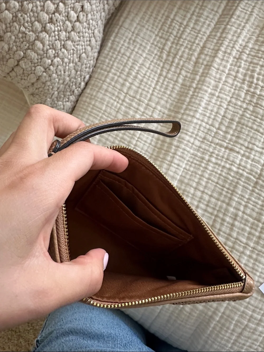 Coach Straw Zip Wristlet in Natural Tan